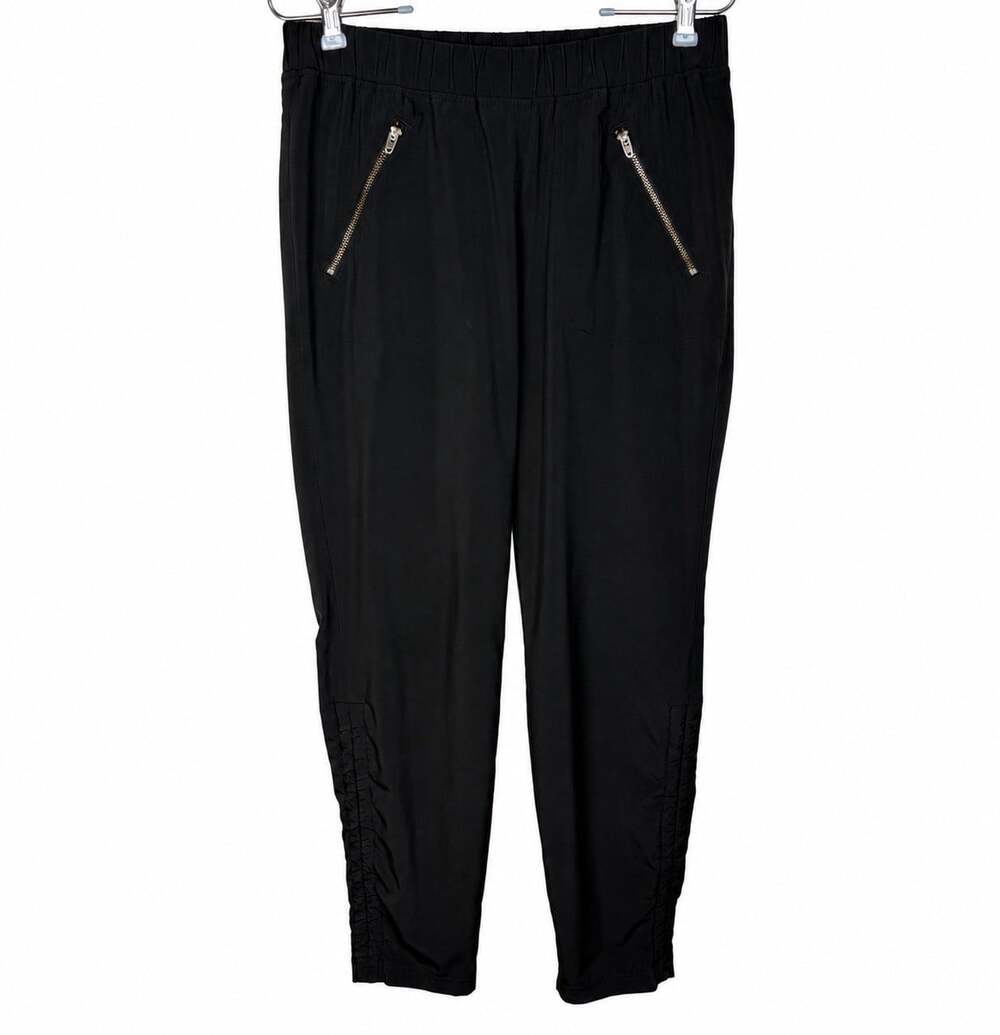 Athleta Aspire Ankle Pants Womens 4 Black Ruched Cinch Travel Zip Pockets 983350